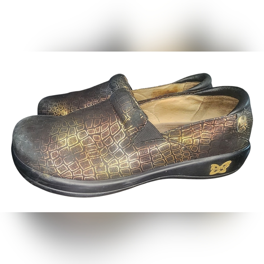 ALEGRIA Keli Fancy Giraffe Gold and Black Clogs, Womens 38 EU (8-8.5 US) - Picture 2 of 10